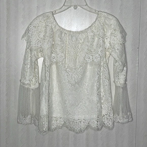 ❤️ 🆕 WHY DRESS Elegant off shoulder White Lace Women's Top With Bell Sleeves M - Picture 3 of 5